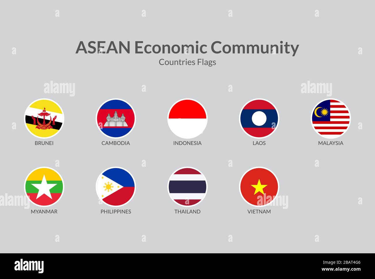 ASEAN Comunidad Económica países bandera iconos colección Ilustración del Vector