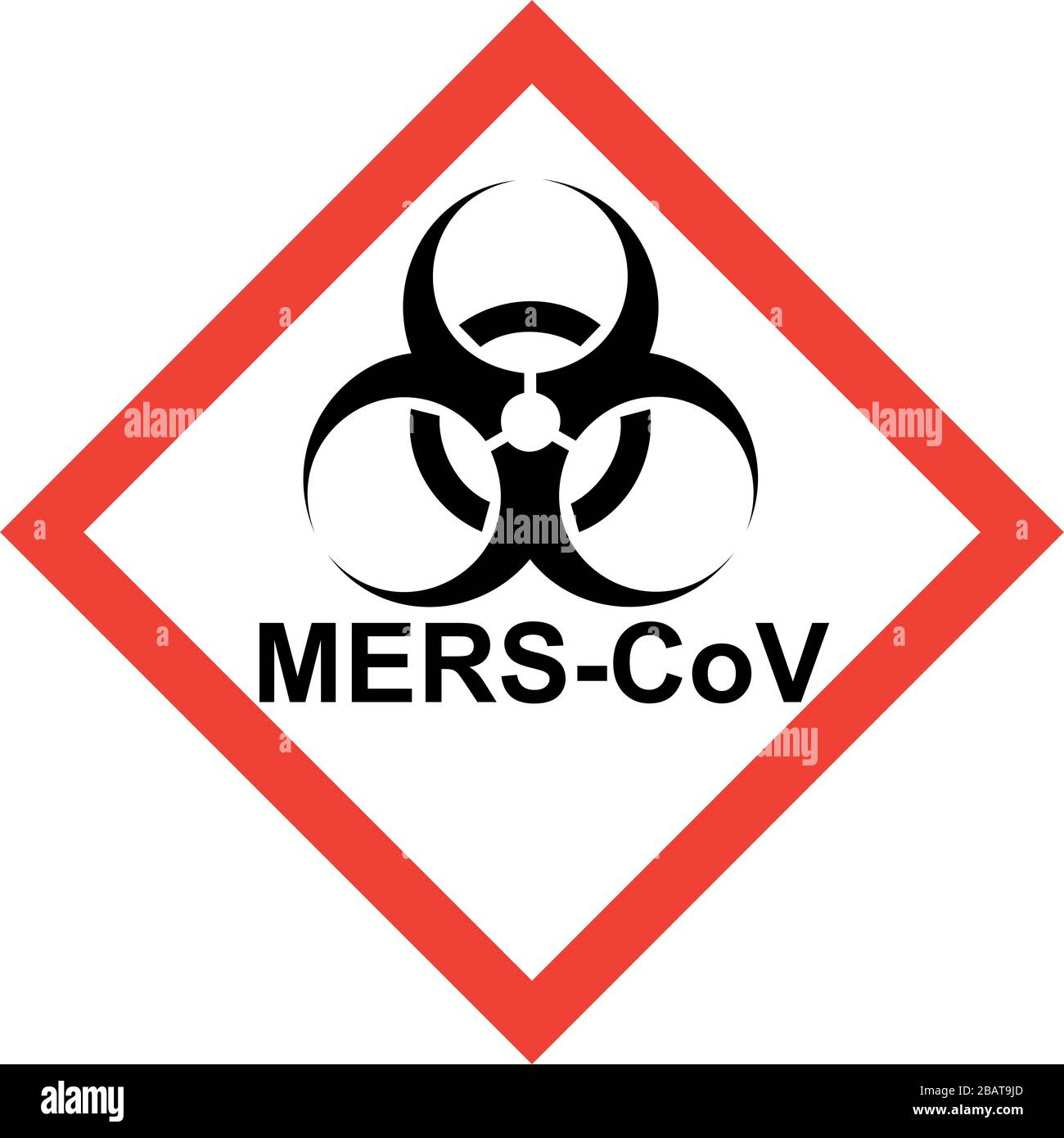 Señal roja de peligro con símbolo de peligro biológico y texto MERS-CoV Foto de stock