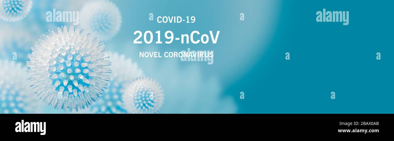Imagen de la célula vírica COVID-19 de la gripe. Coronavirus Covid 19 brote de influenza antecedentes. Concepto de riesgo para la salud médica pandémica. Foto de stock