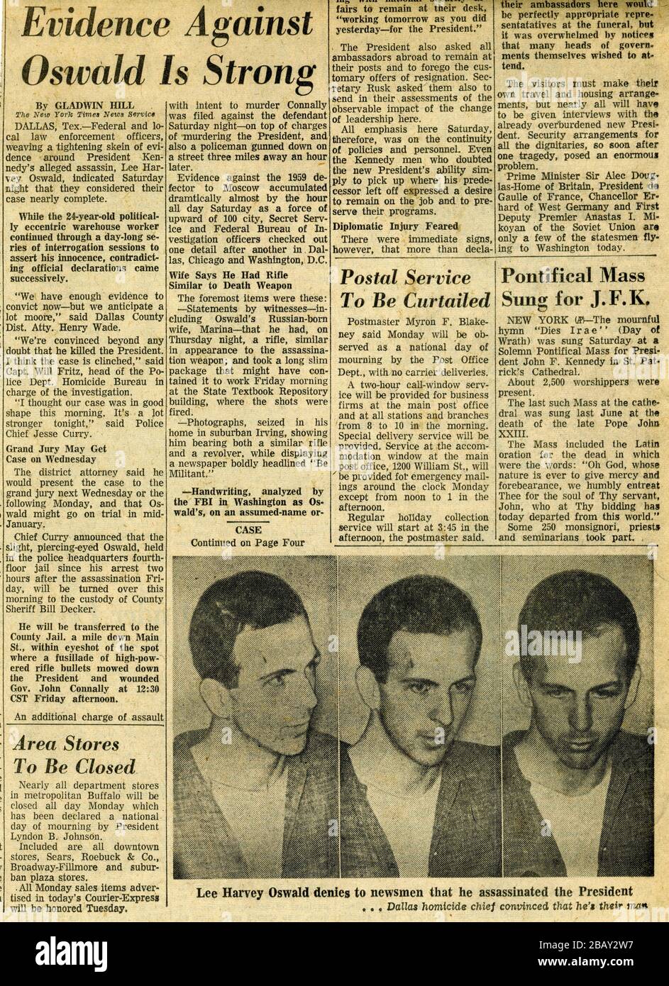 'Inglés: Artículo periodístico sobre Lee Harvey Oswald; 14 de noviembre de 1963; Buffalo Courier Express periódico; Buffalo Courier Express; ' Foto de stock