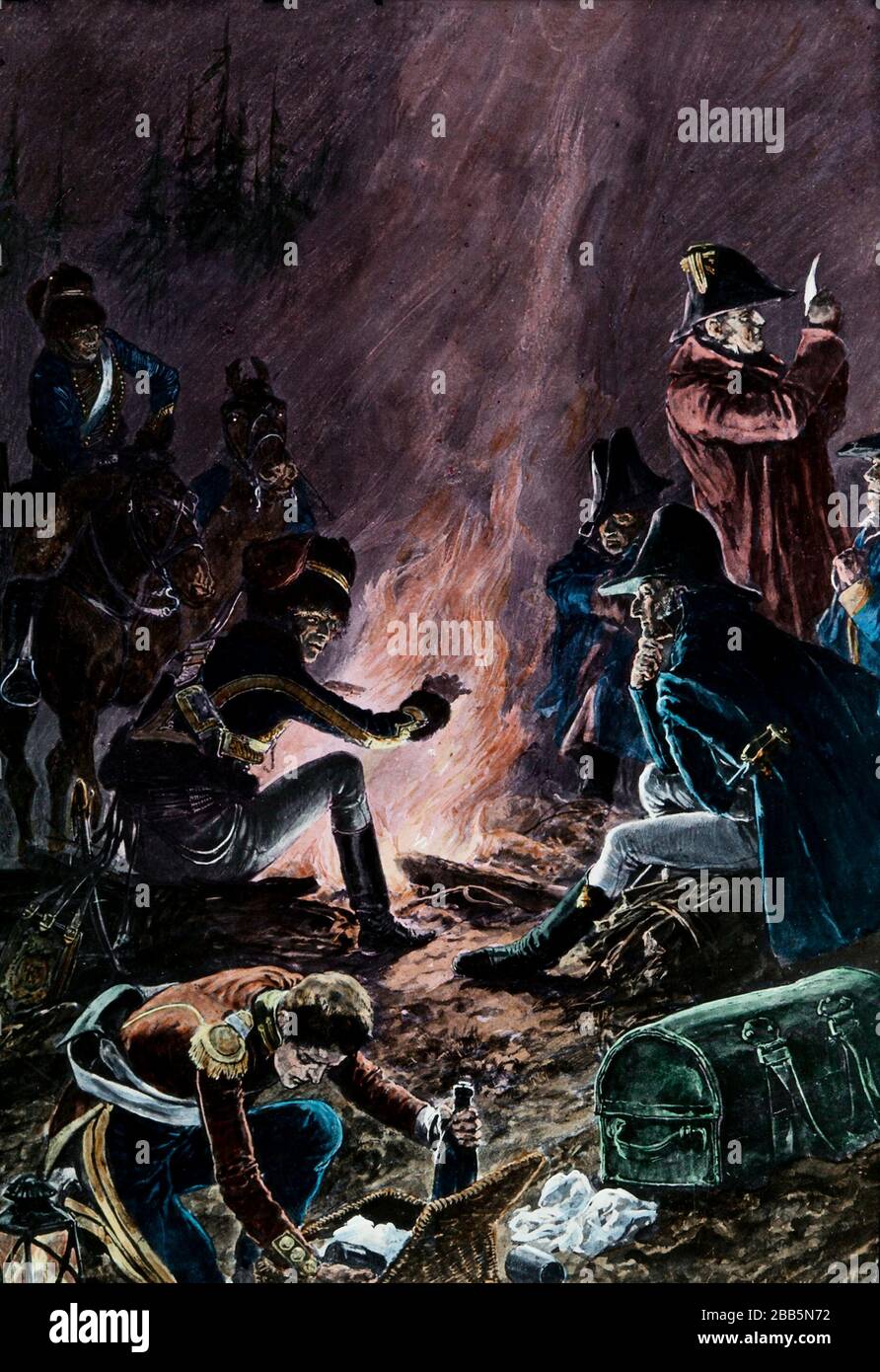 Ilustraciones de animación de campañas militares inglesas y francesas y escenarios de guerra alrededor de 1800 para incluir la Revolución Francesa y las guerras napoleónicas. Estas ilustraciones fueron creadas alrededor de 1900 Foto de stock