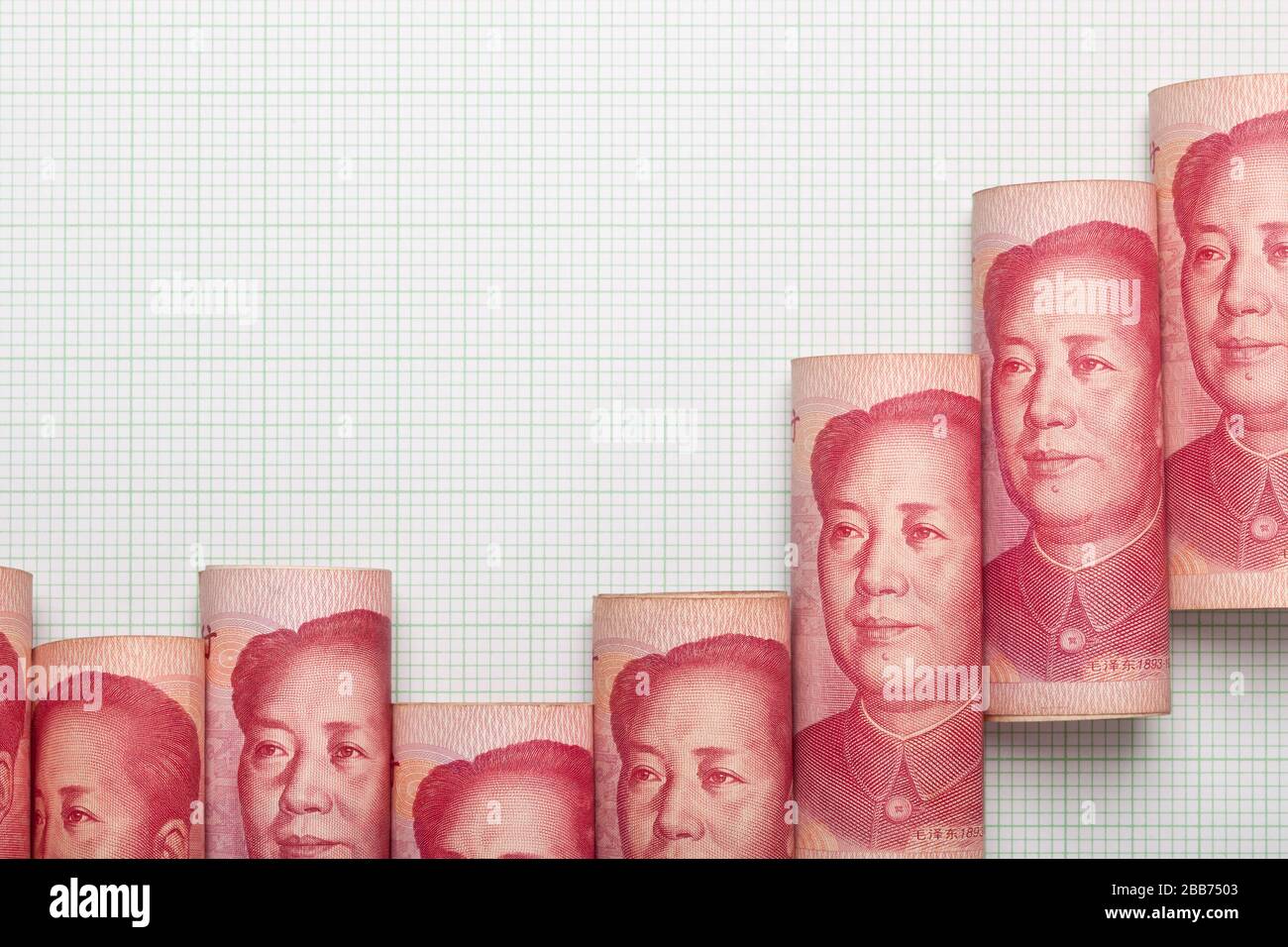 Yuan chino formando un gráfico de tendencia ascendente Foto de stock