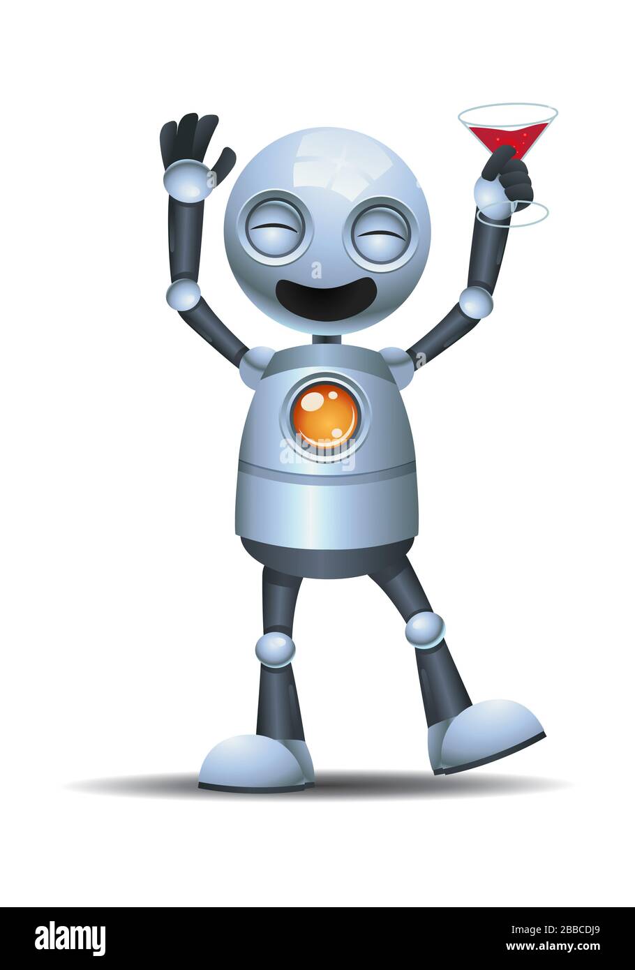 ilustración en 3d de un pequeño robot feliz sosteniendo una bebida mientras  bailaba en una fiesta en un backgroun blanco aislado Fotografía de stock -  Alamy