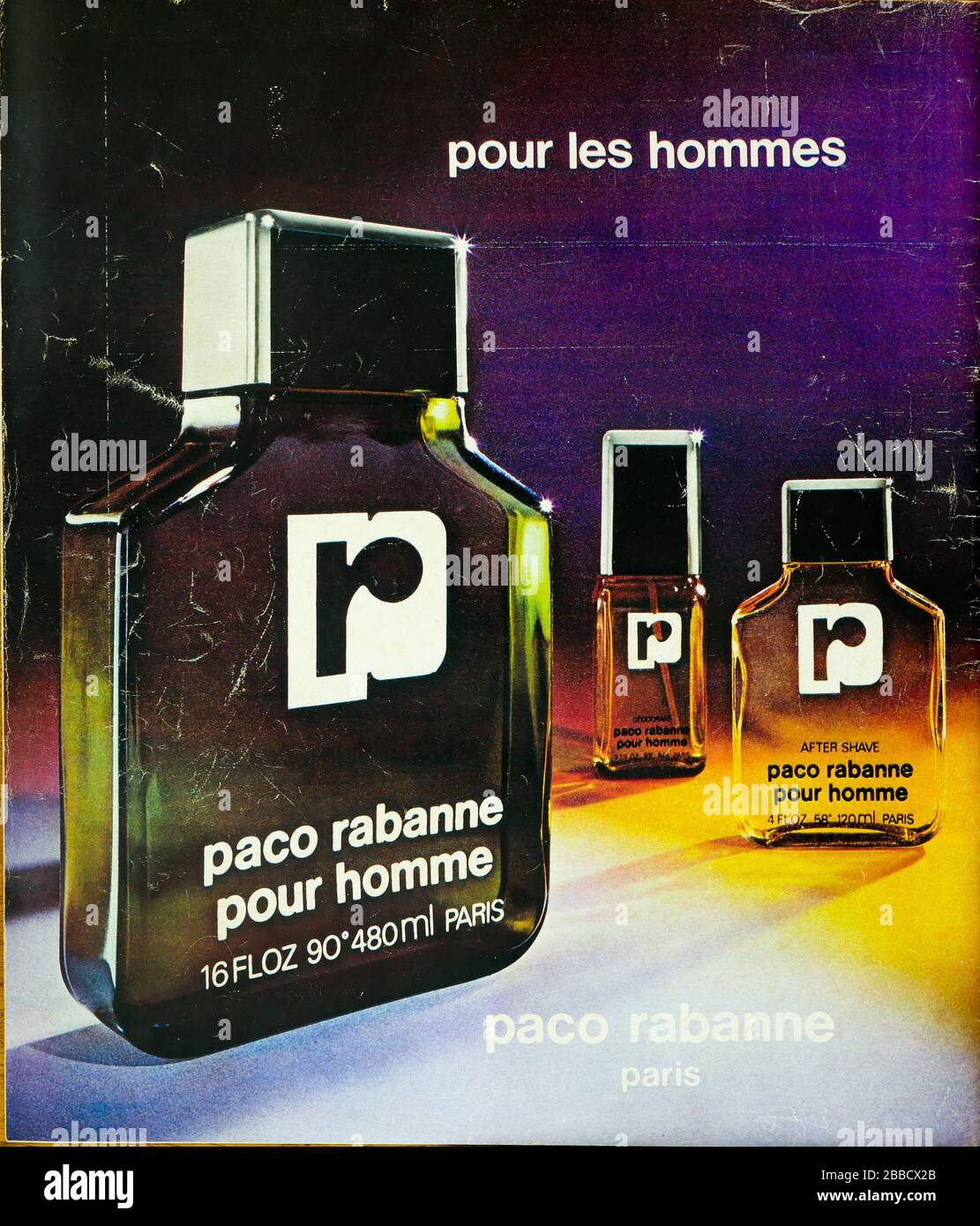 Página publicitaria de Paco Rabanne Perfume for Men, contraportada de la  revista francesa de noticias Paris-Match, 1976, Francia Fotografía de stock  - Alamy