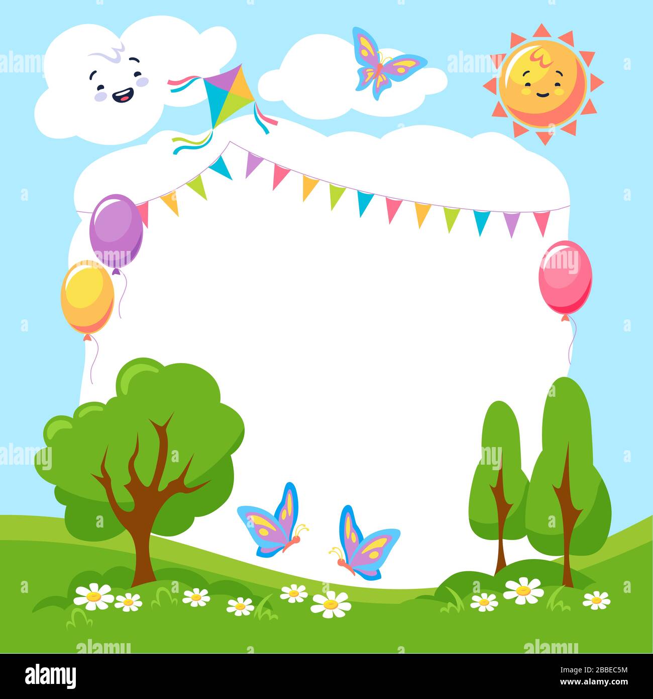 Marco para niños creativo veraniego y colorido con un lugar vacío para la  ilustración de fotos o texto Imagen Vector de stock - Alamy