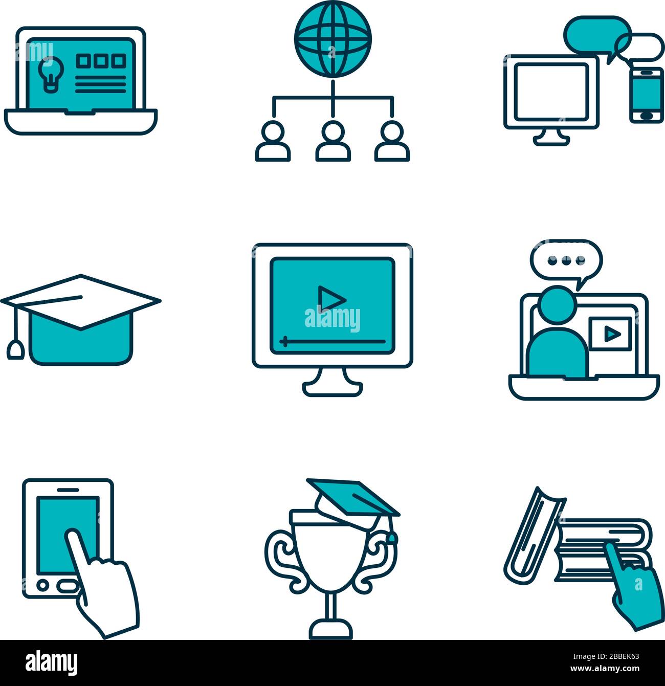icono de informática y educación en línea sobre fondo blanco, medio estilo  de color de línea, ilustración vectorial Imagen Vector de stock - Alamy