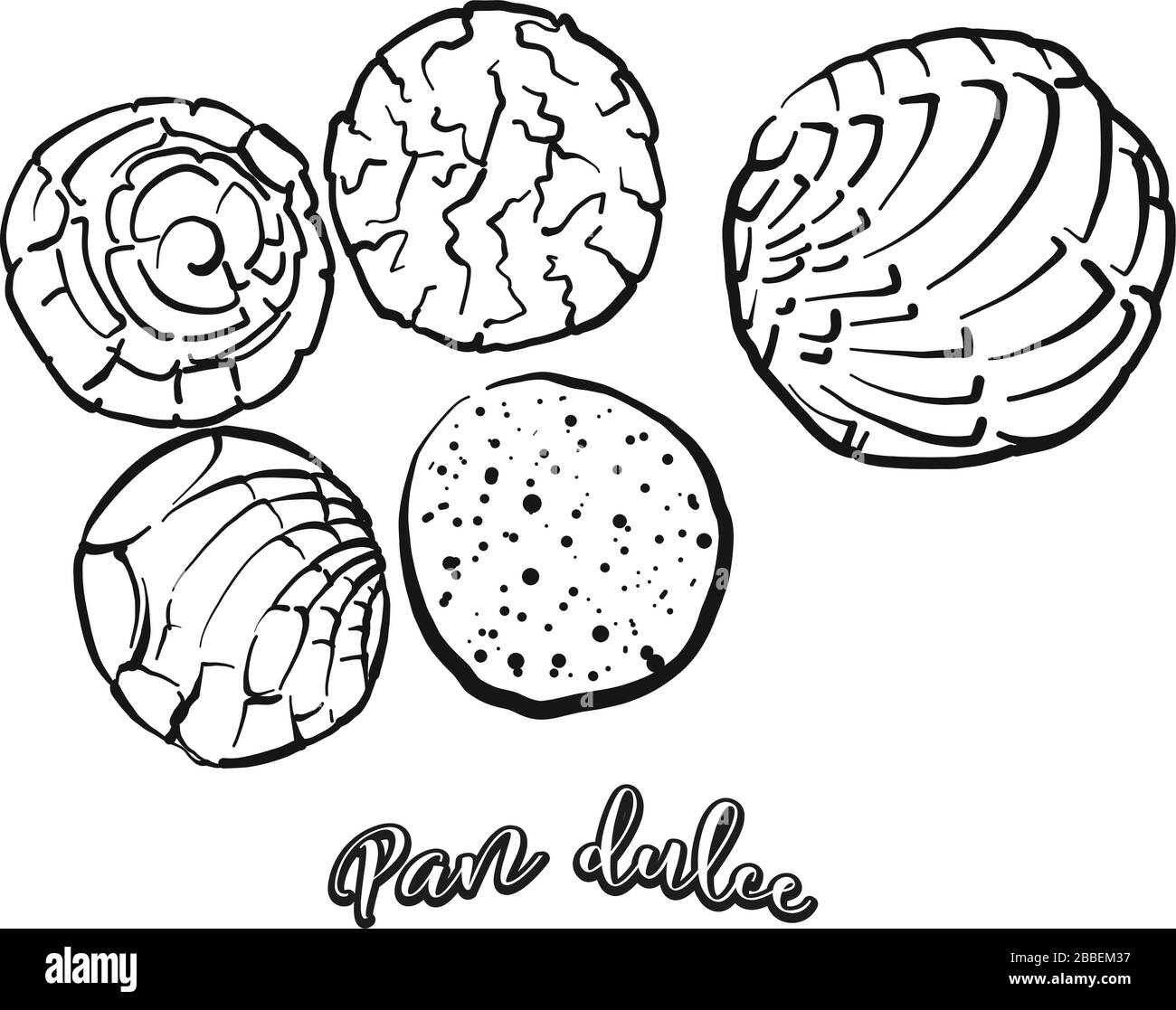 Boceto de comida de pan dulce separado en blanco. Dibujo vectorial de pan  dulce, generalmente conocido en México. Serie de ilustraciones de alimentos  Imagen Vector de stock - Alamy