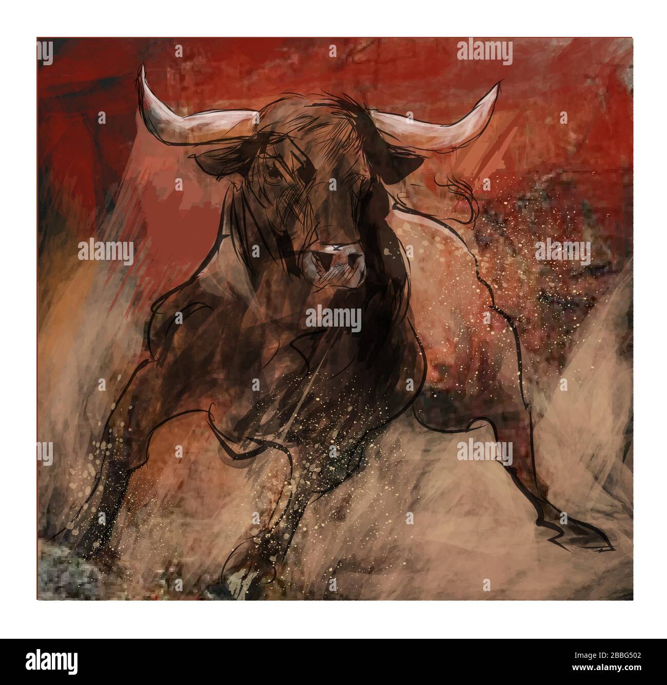 Bull durante corrida en Portugal - ilustración vectorial (Ideal para imprimir en tela o papel, póster o papel pintado, decoración de la casa) Ilustración del Vector