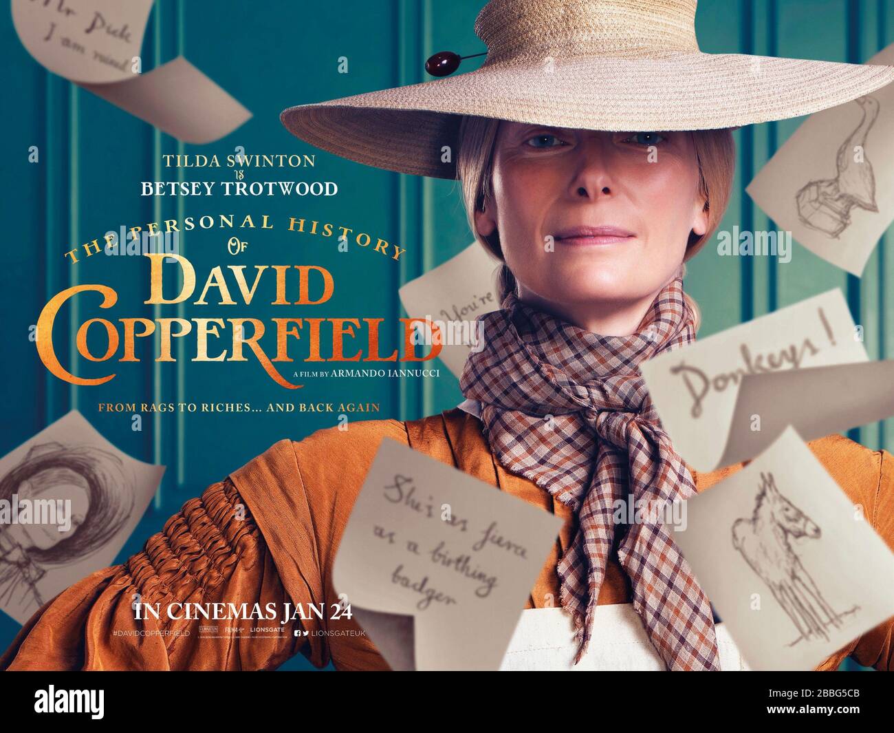 LA HISTORIA PERSONAL DE DAVID COPPERFIELD, cartel de carácter británico, Tilda Swinton como Betsey Trotwood, 2019. © Searchlight Pictures / Courtesy Everett Collection Foto de stock