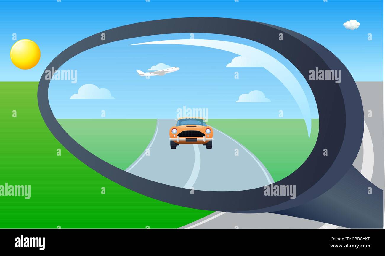 vista del espejo de un coche desde un vehículo Ilustración del Vector