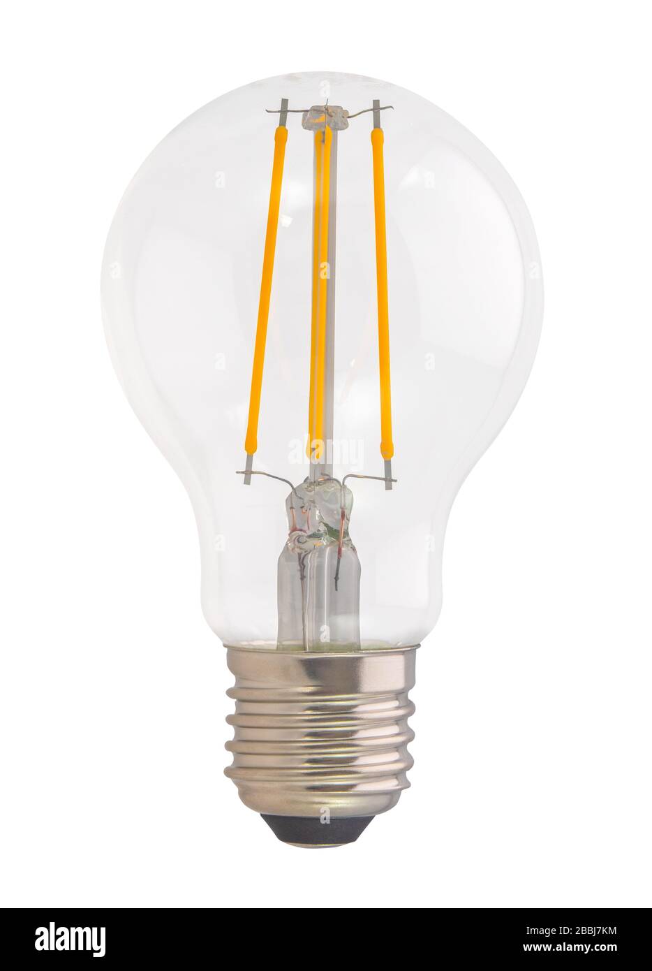 Una bombilla LED Eco de tipo filamento sobre fondo blanco Foto de stock