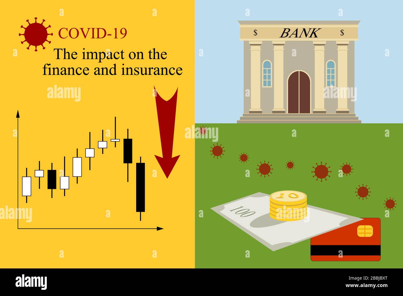 El impacto COVID-19 en las finanzas y los seguros Ilustración del Vector