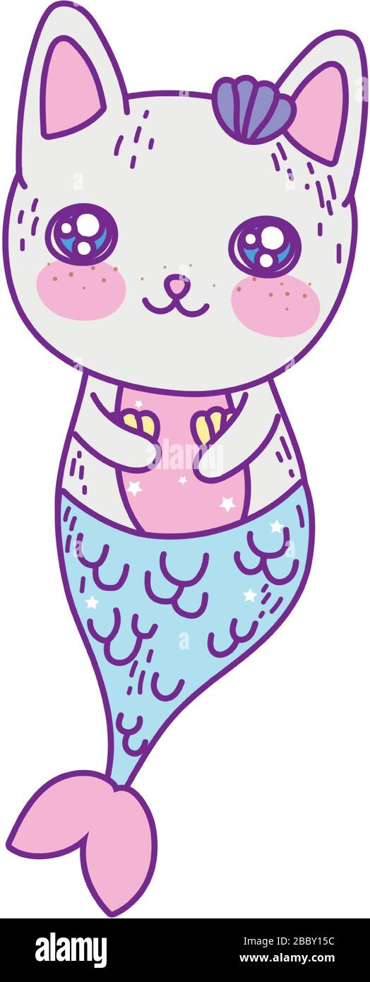 diseño de dibujos animados de sirena de gato, expresión de Kawaii personaje  lindo divertido y emoticono tema ilustración vectorial Imagen Vector de  stock - Alamy