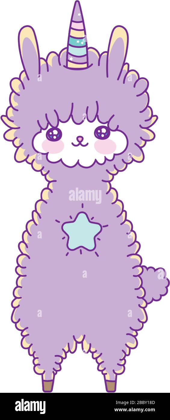 Llama unicornio diseño de dibujos animados, expresión Kawaii lindo  personaje divertido y emoticono tema ilustración vectorial Imagen Vector de  stock - Alamy