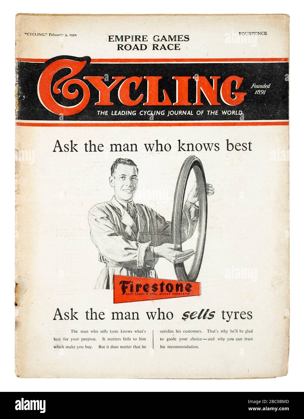 Revista británica clásica "Cycling" de febrero de 1950 Foto de stock