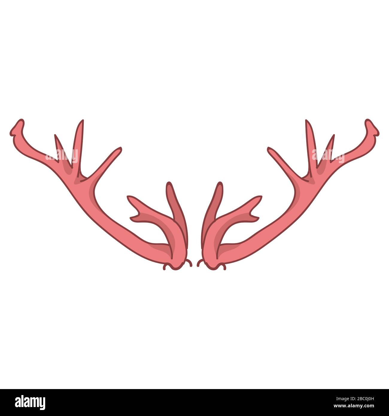 Ciervo rosa antler vector clipart. Ditzy girly coral rojo plano color ilustración. Bosque dibujado a mano cuerno de animal estilo fideos. Para gráficos de bosque Ilustración del Vector