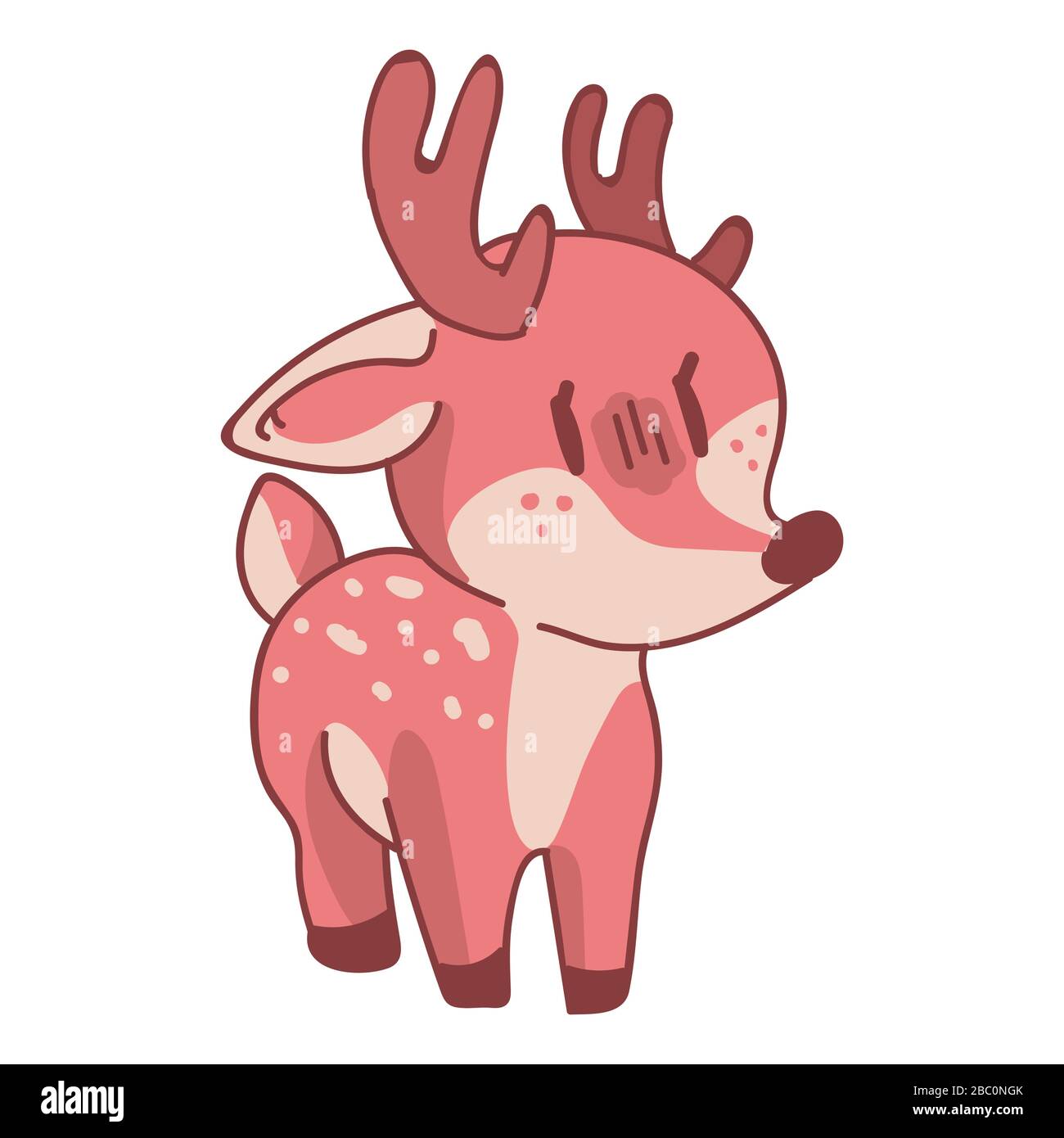 Dibujo de animal de ciervo de dibujos animados de kawaii rosa. Cute girly  doe con antler. Estilo infantil dibujado a mano. Para la decoración del  bebé del cuarto de niños, moda boho