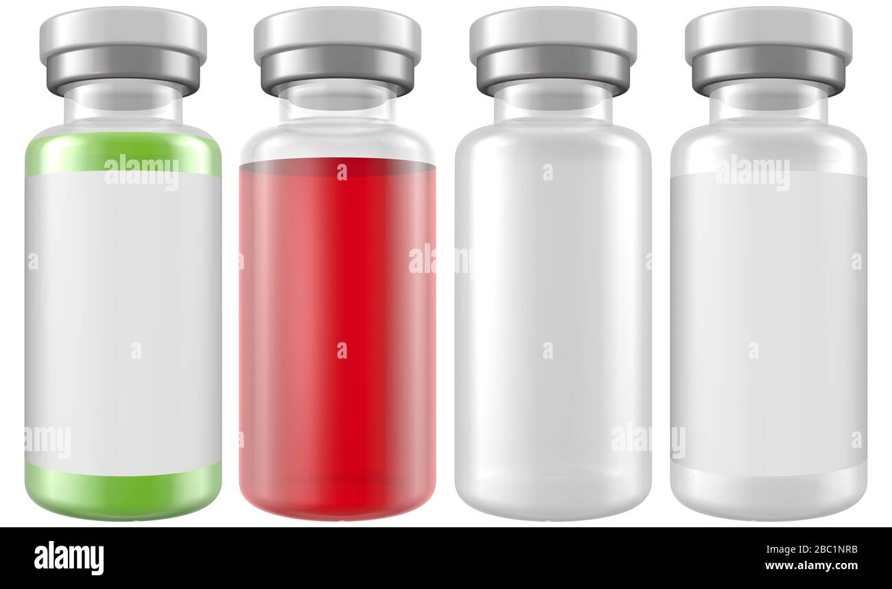 Realista 3D 10ml Vial Glass Bottle Mock Up Template on White Background.3D Rendering,3D Illustration Foto de stock