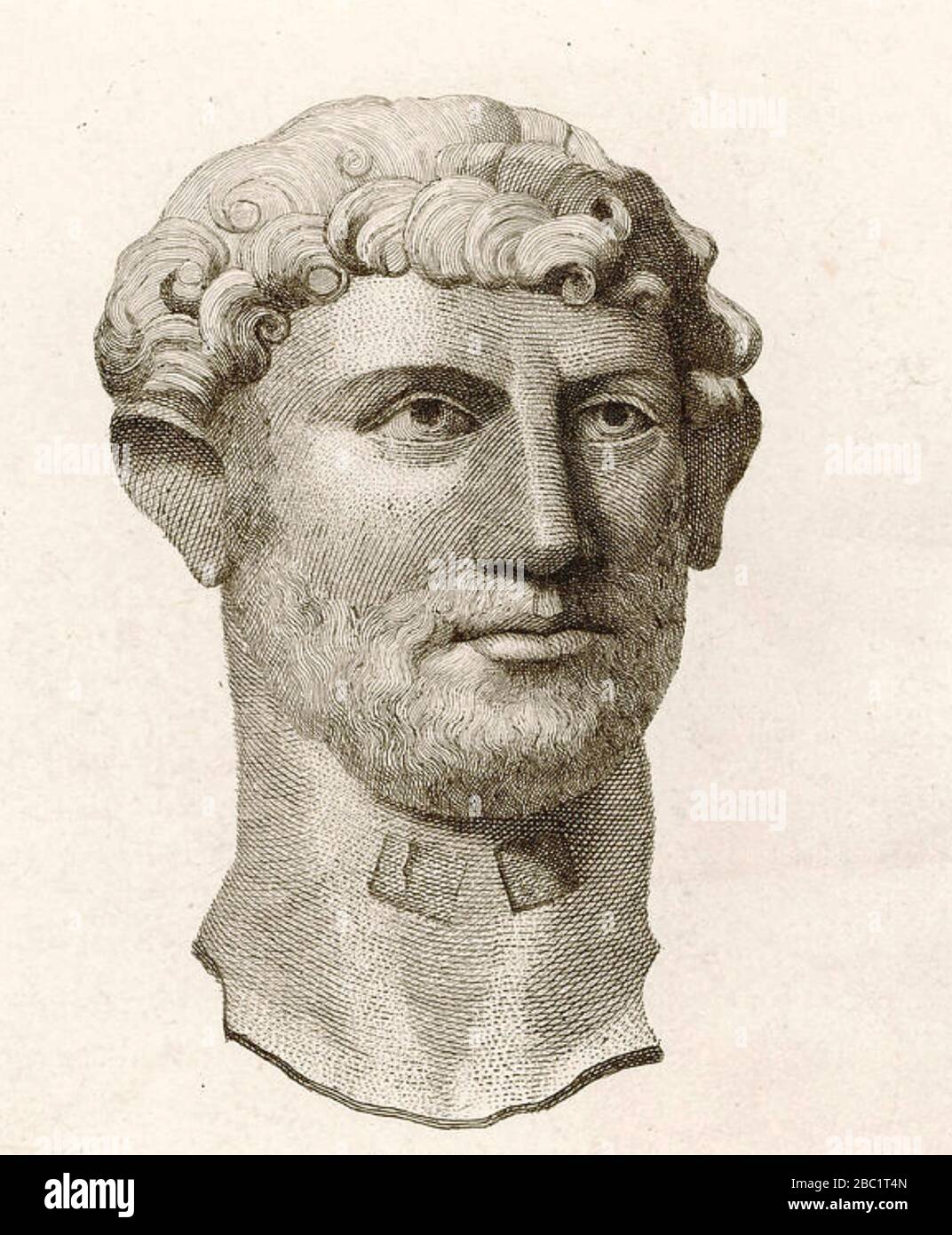 EMPERADOR ADRIANO (76-138) grabado de un busto encontrado en el Támesis Foto de stock