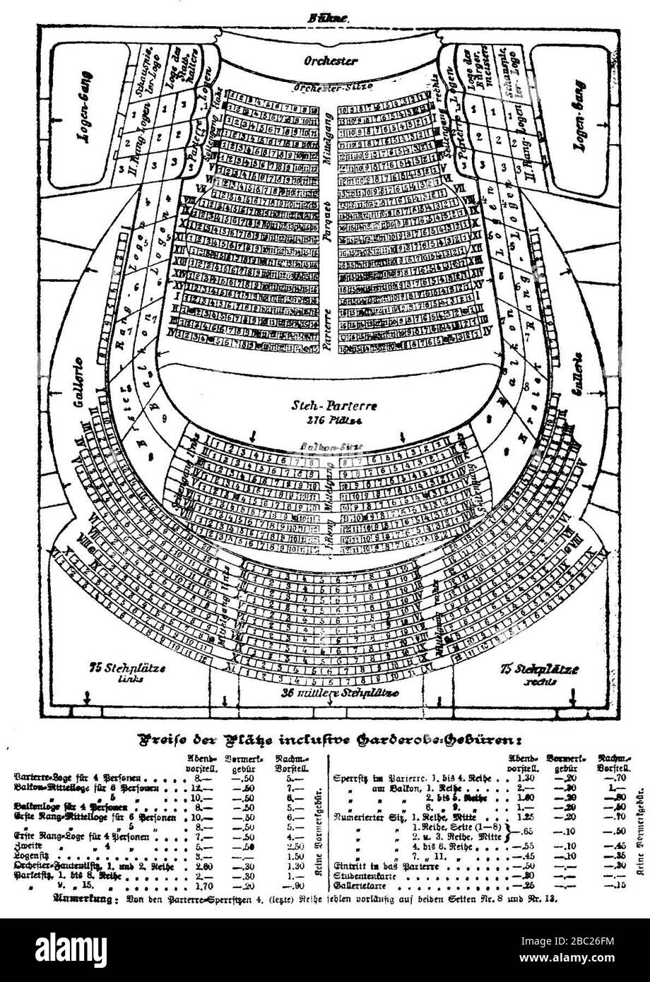 Grazer-Stadttheater-bzw.-Oper,-Sitzplan,-Preise,-1899. Foto de stock