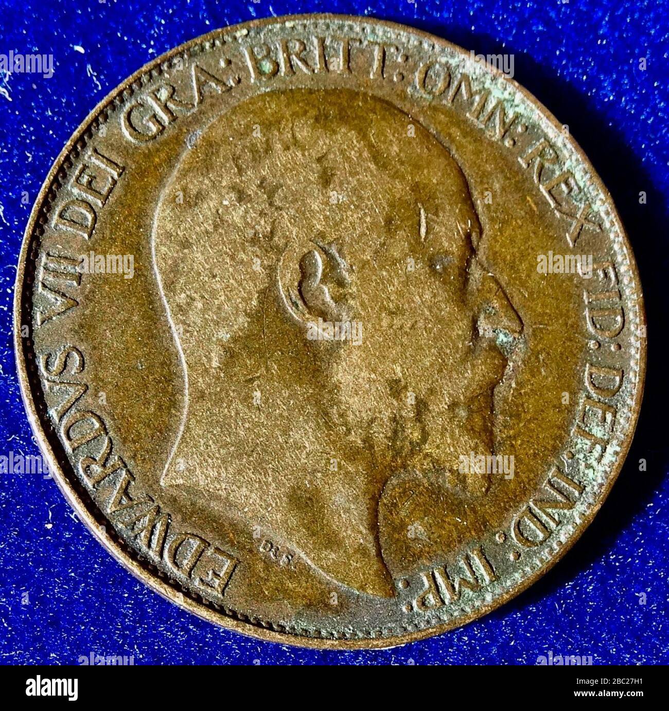Gran Bretaña dateless double obverse Mule Halfpenny Edward VII 1902 a 1910, error Coin. Anverso. Foto de stock