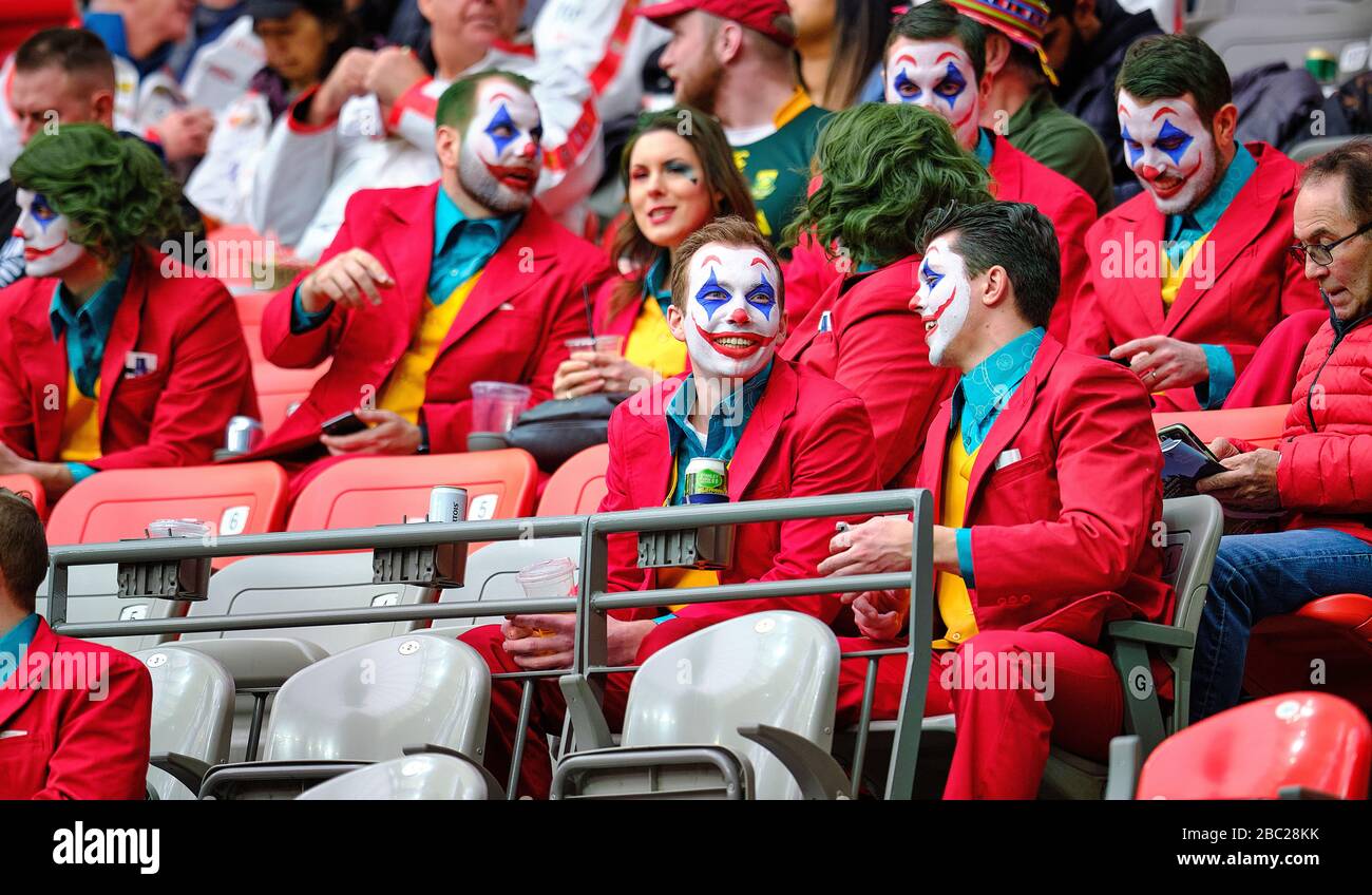 Vancouver, Canadá. 7 de marzo de 2020. Más de dos docenas de Jokers fueron vistos paying dentro del estadio BC Place durante el día 1 - 2020 HSBC World Rugby Sevens Foto de stock