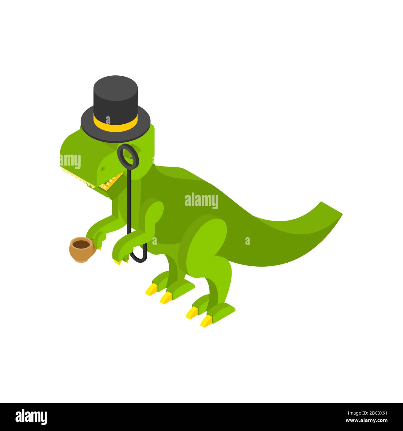 Caballero Dino. Tyrannosaurus sombrero y taza de té. Aristócrata dinosaurio  Imagen Vector de stock - Alamy