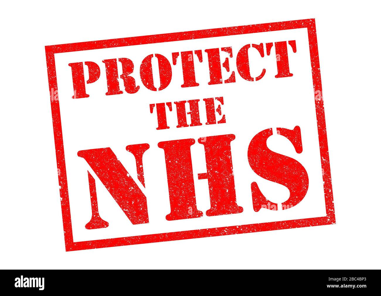 PROTEJA el sello de goma rojo NHS sobre un fondo blanco. Foto de stock