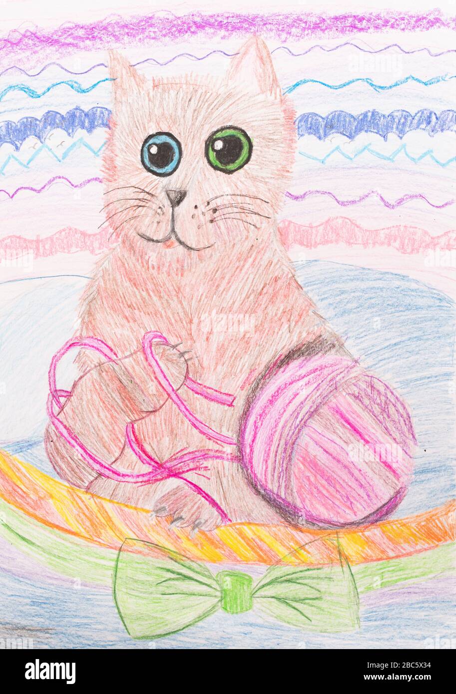 Niños dibujo lápiz de una vista de gato Fotografía de stock - Alamy