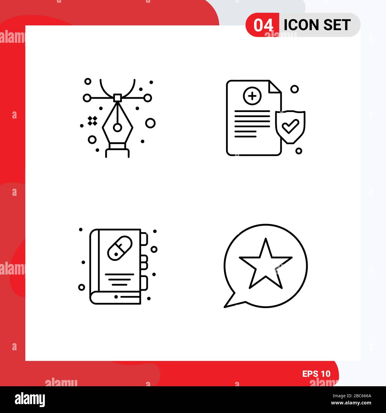 Conjunto de 4 iconos modernos de la interfaz de usuario símbolos signos de diseño, libro médico, salud, libro, favoritos elementos de diseño vectorial editables Ilustración del Vector