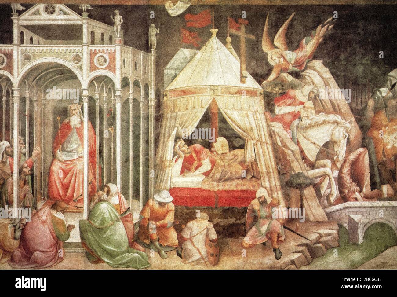 Italia Toscana Florencia - Basílica de Santa Croce - la Adoración de Crosoe, el sueño de Heraclius, el duelo de Heraclius, fresco entre 1388 y 1392 Foto de stock