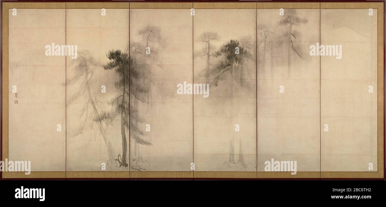 '松林図・左隻 (pinos / pantalla izquierda); fecha del siglo XVI QS:P571,+1550-00-00T00:00:00Z/7; ' Foto de stock