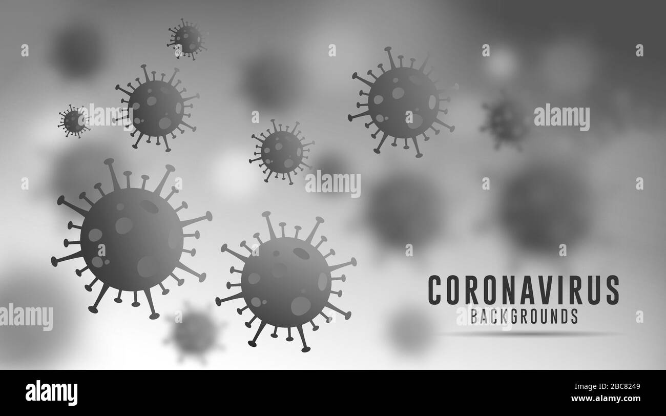 Antecedentes de coronavirus, antecedentes de Covid-19, antecedentes de virus, antecedentes de coronavirus con gradiente gris negro Ilustración del Vector