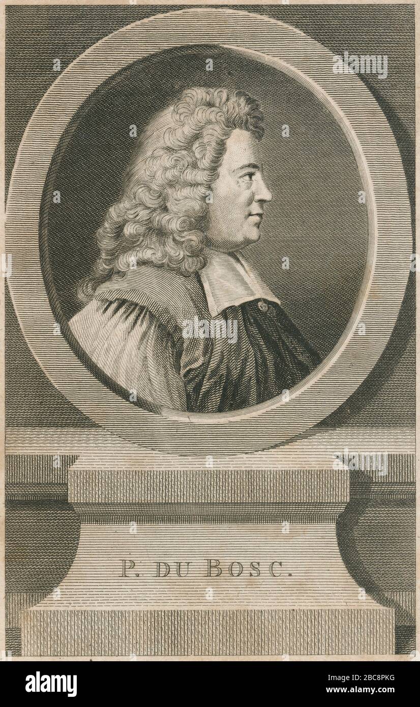 Grabado antiguo, Peter du Bosc. Peter du Bosc (1623 - 1692) fue un predicador calvinista francés. FUENTE: GRABADO ORIGINAL Foto de stock