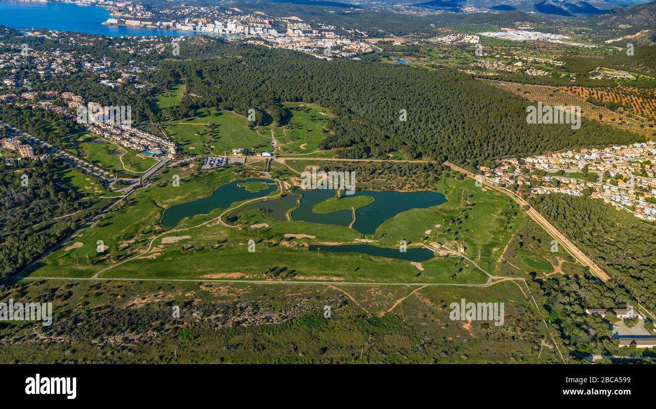 Vista aérea, campo de golf Santa Ponsa II, Calvià, Mallorca, España, Europa, Islas Baleares Foto de stock