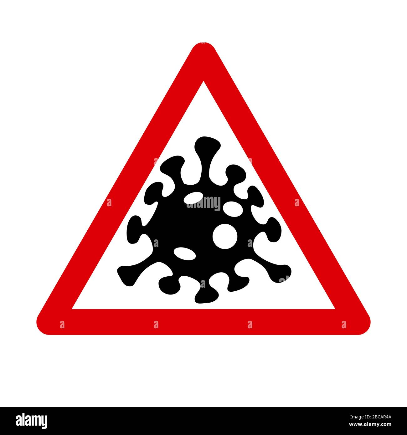 SARS CoV 2 (COVID-19) señal de advertencia de vector plano de coronavirus, icono, símbolo, logotipo sobre fondo transparente, variante número 2 Ilustración del Vector