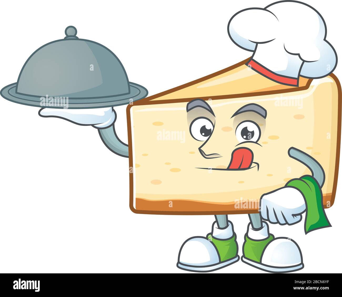 Un diseño de dibujos animados de chef pastel de queso con sombrero y  bandeja Imagen Vector de stock - Alamy