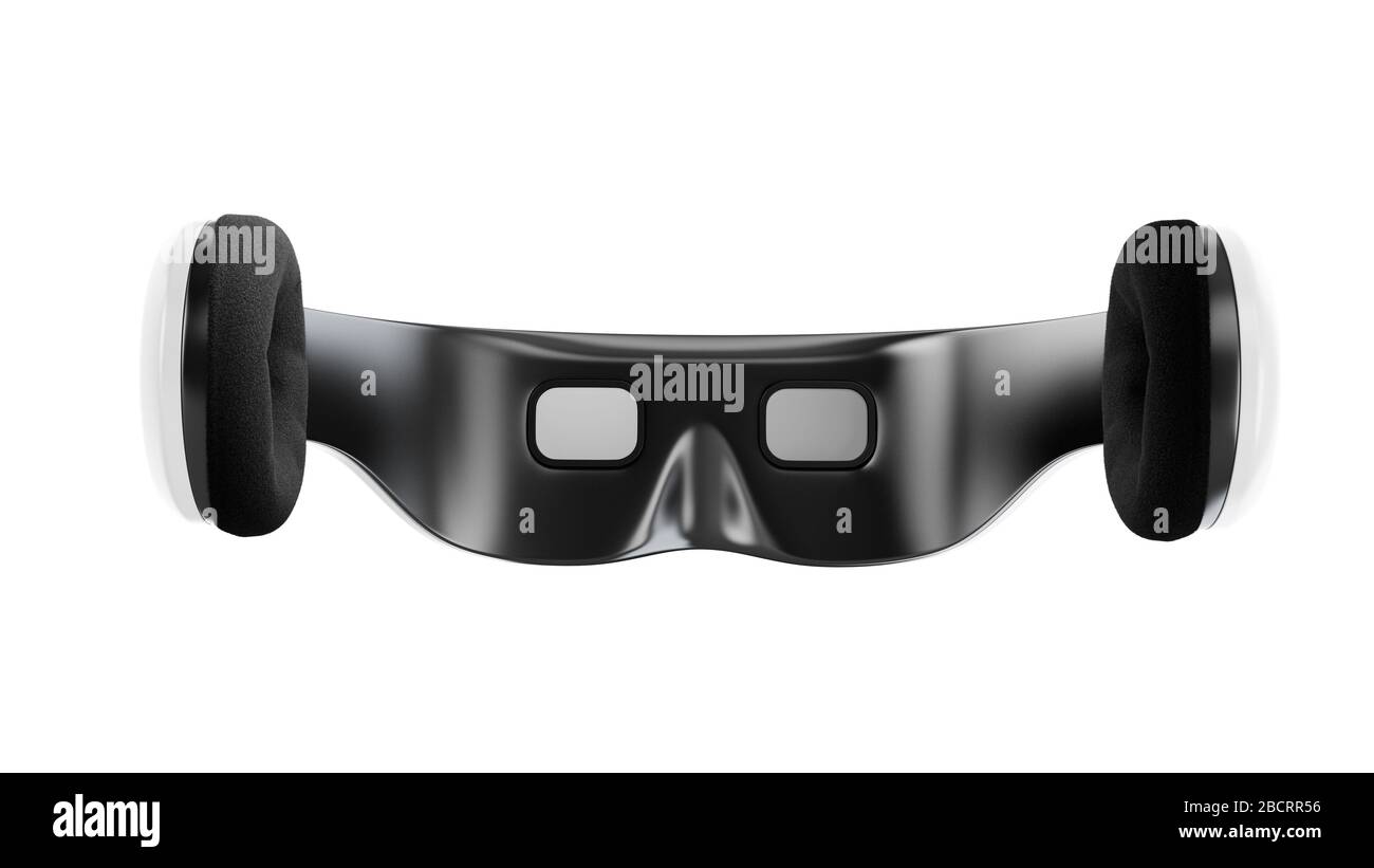 Gafas de realidad virtual blancas con auriculares, diseño minimalista moderno. Equipo de cabeza futurista con conexión inalámbrica, pantalla de alta resolución Foto de stock