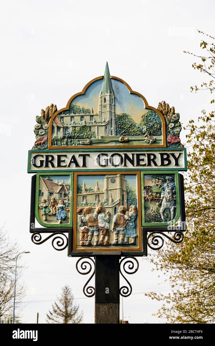 Gran Gonerby pueblo signo puesto, Grantham, Lincolnshire, Inglaterra Foto de stock