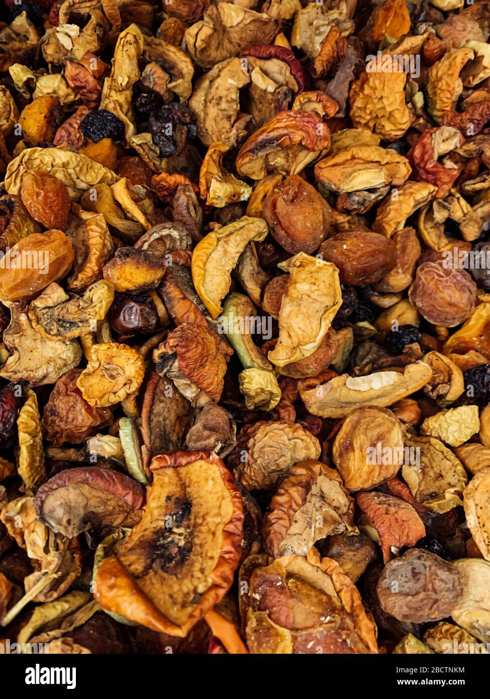 porciones de fruta seca para el fondo de la comida y de la bebida Foto de stock