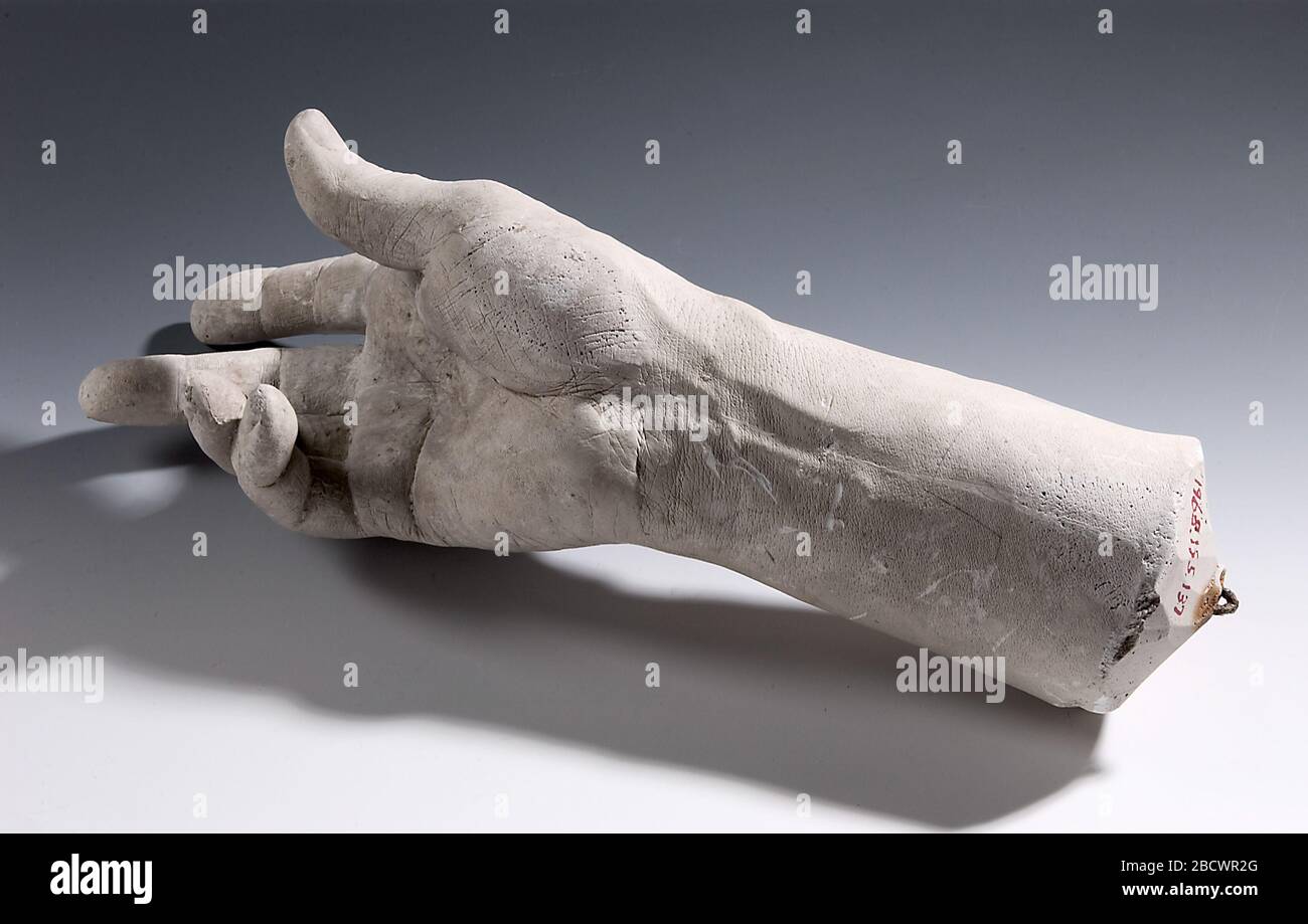 Yeso de la mano derecha y muñeca de poderes Hiram. Este elenco de la mano derecha del artista fue probablemente hecho alrededor de 1855 y fue un estudio para una estatua del estadista Daniel Webster. Foto de stock