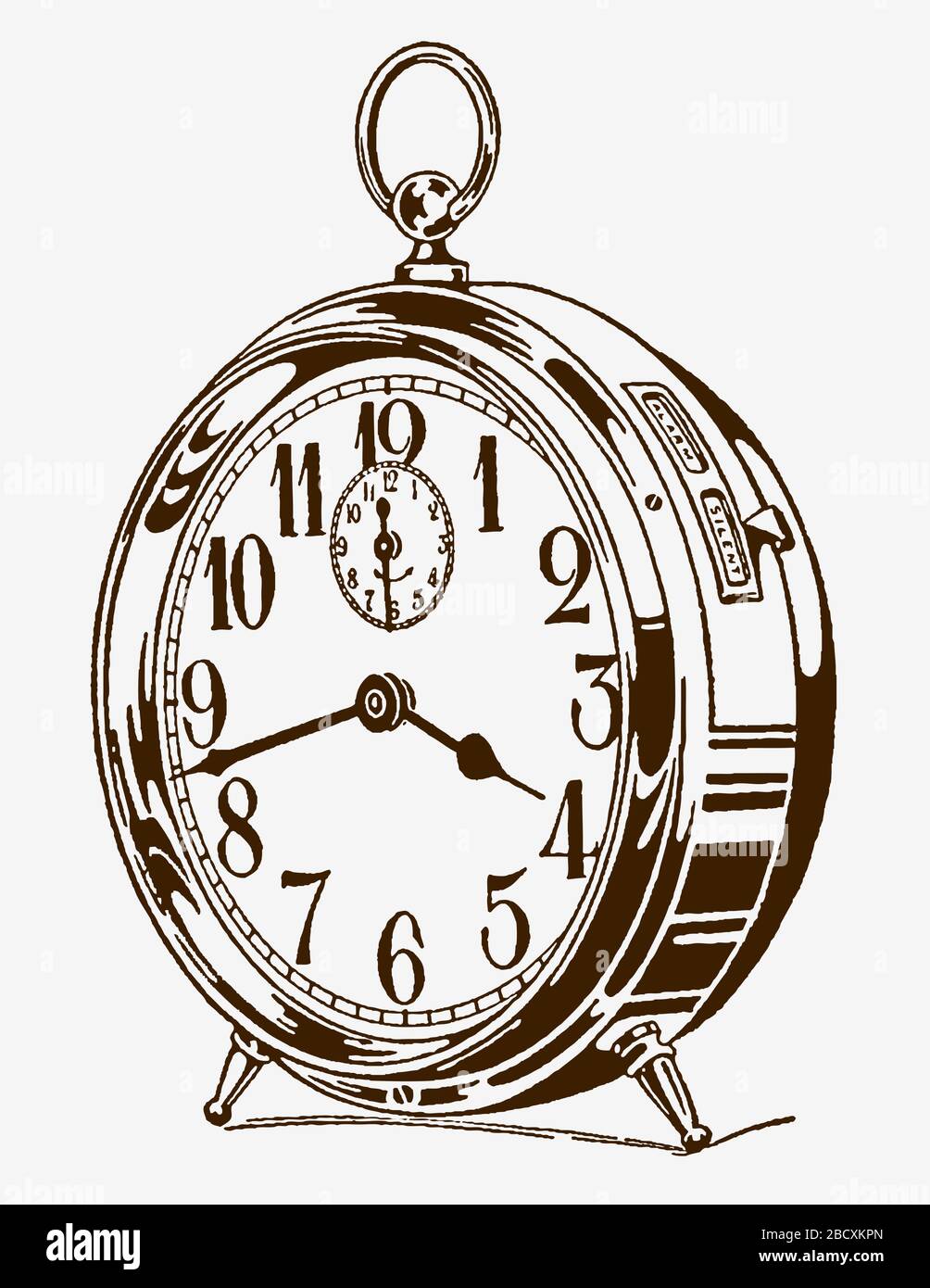 Histórico reloj despertador mecánico accionado por resorte. Ilustración  después de un grabado de principios del siglo XX Imagen Vector de stock -  Alamy