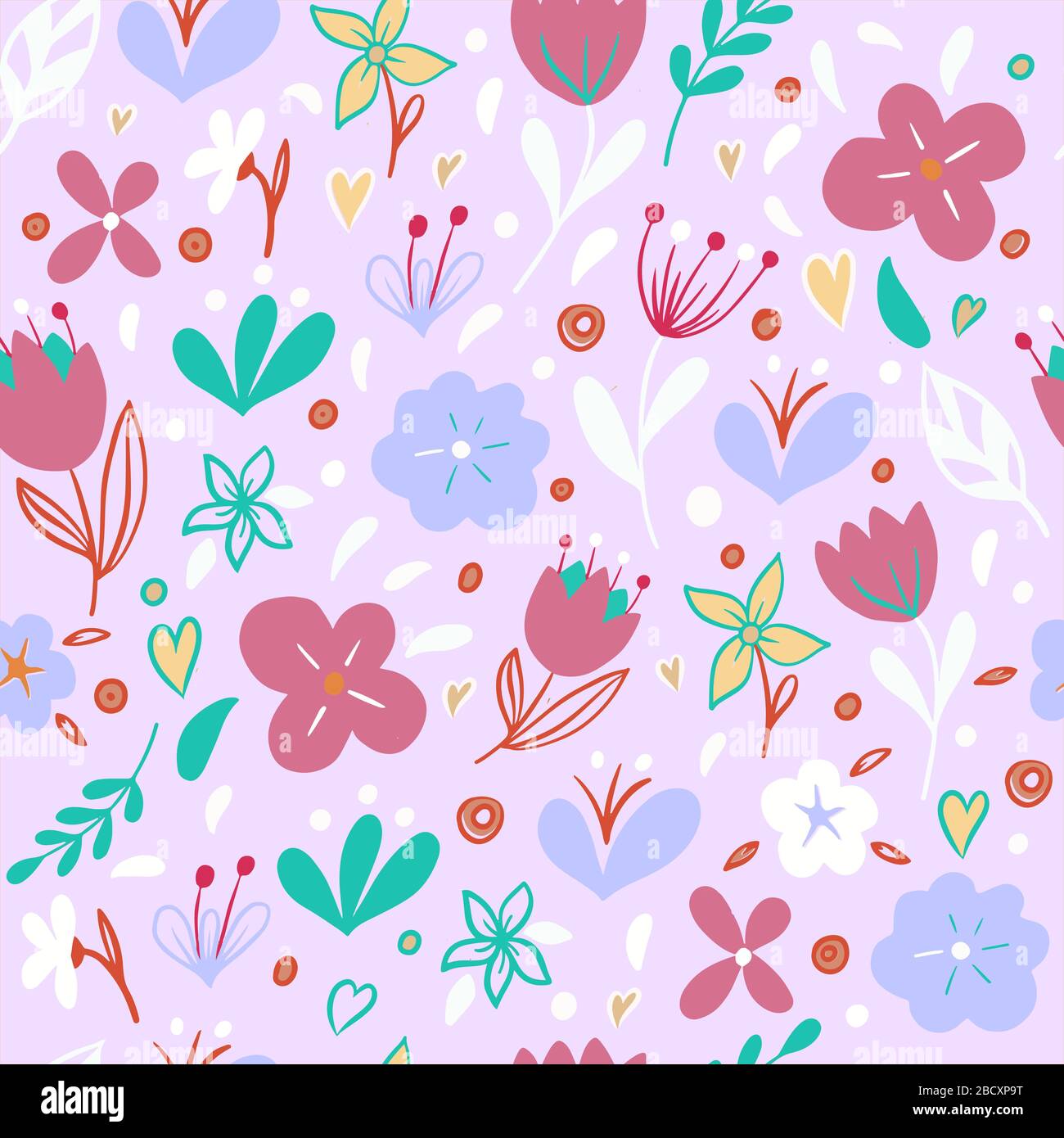 Patrón vectorial sin costuras: Flores sobre fondo rosa. Para el diseño de papel tapiz, textiles, papel para envolver, estampados para ropa de niños Ilustración del Vector