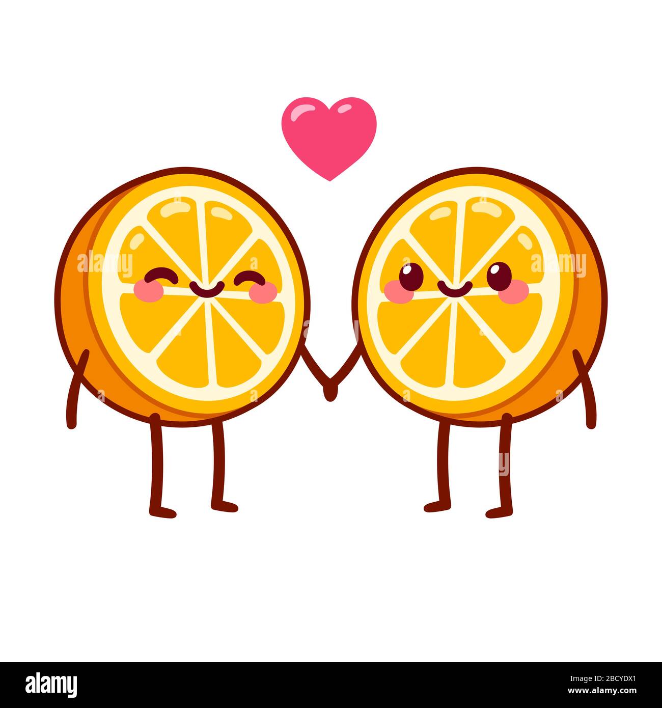 Lindo personaje de dibujos animados naranja pareja en el amor sosteniendo  las manos. Las mitades naranjas, 'media naranja', significa soulmates en  español. Día de San Valentín tarjeta de felicitación d Imagen Vector