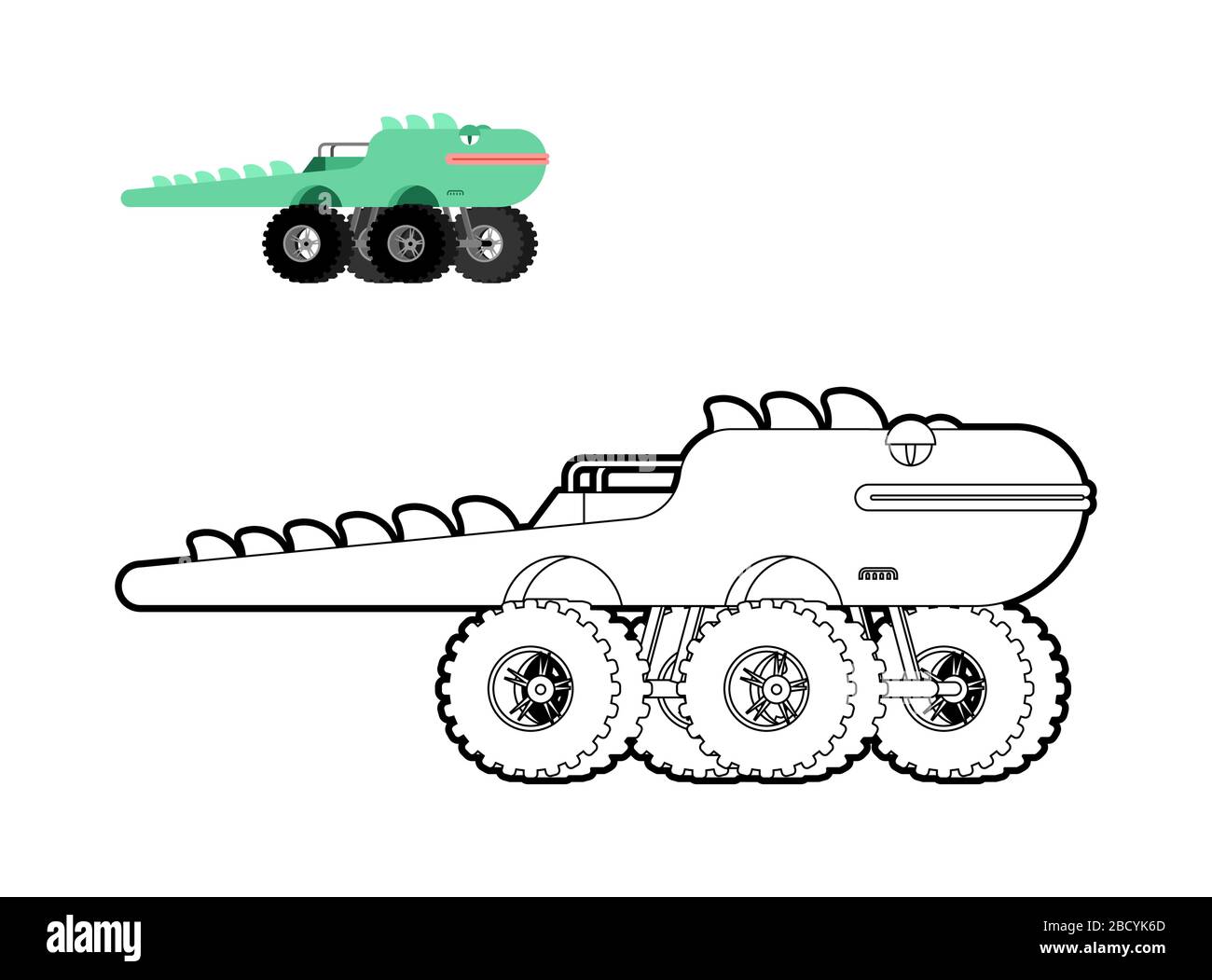 Monster Truck lagarto libro para colorear. Coche de animales sobre ruedas  grandes. Ilustración vectorial Imagen Vector de stock - Alamy