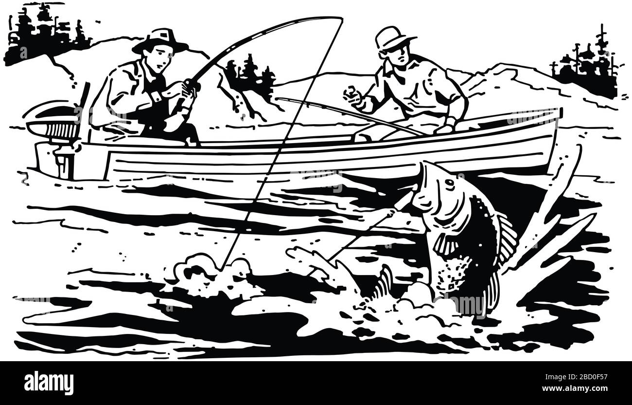 Pesca de lubina para dos hombres - desembarque el Big One Foto de stock