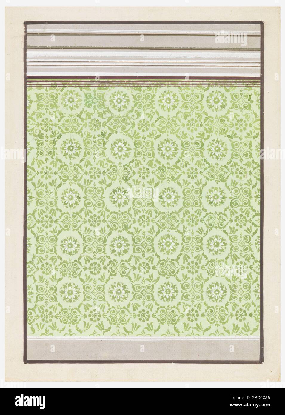 Diseño de fondo de pantalla. La investigación en ProgsA dado se muestra en la parte inferior, la entablatura en la parte superior. El panel es de color verde claro con una decoración Diseño de fondo de pantalla. La investigación en ProgsA dado se muestra en la parte inferior, la entablatura en la parte superior. El panel es de color verde claro con una decoración