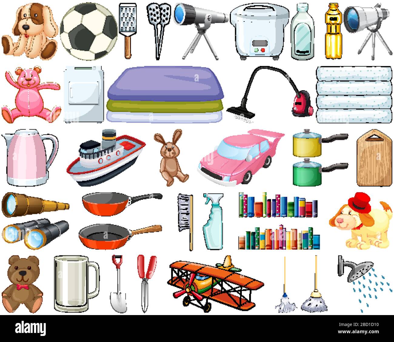 Ilustración de fondo blanco con un gran conjunto de artículos