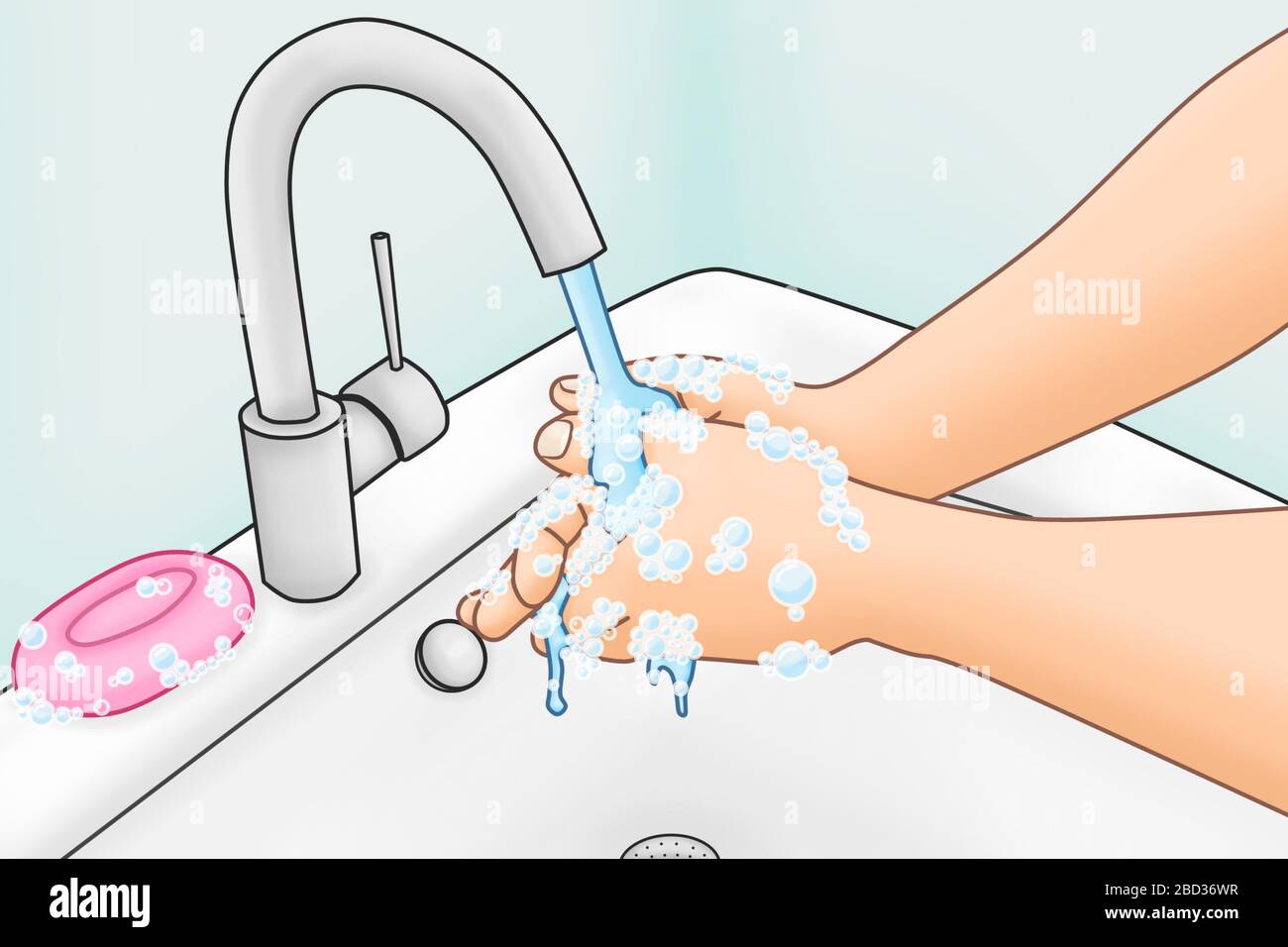 Ilustración de una persona lavándose las manos con jabón hasta que se  espumó, siendo higiénico, evitando infectarse con el coronavirus / covid-19  Fotografía de stock - Alamy