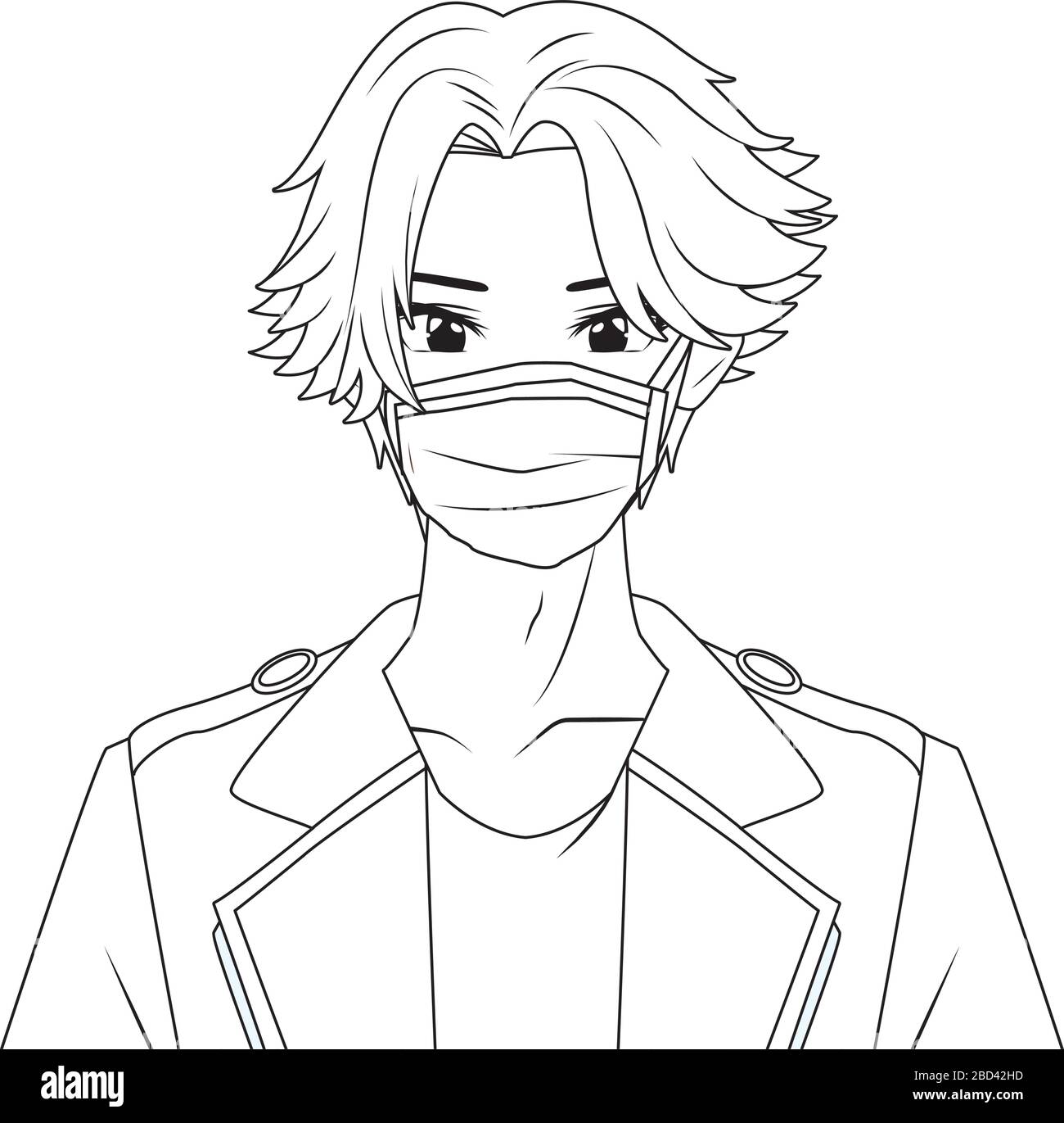 hombre joven utilizando máscara de cara anime carácter Imagen Vector de  stock - Alamy
